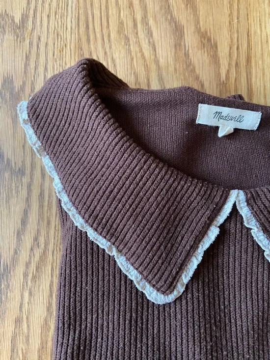 Women’s Madewell Brown Ribbed Sweater with Contrast Trim Collar - Picture 3 of 4